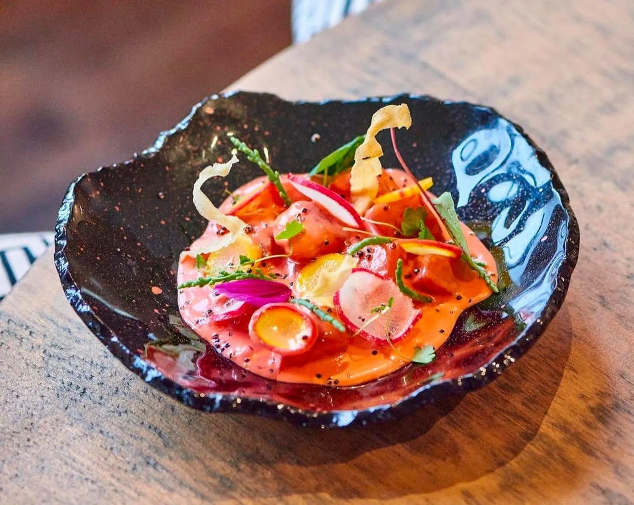 Ceviche in a hand-thrown bowl