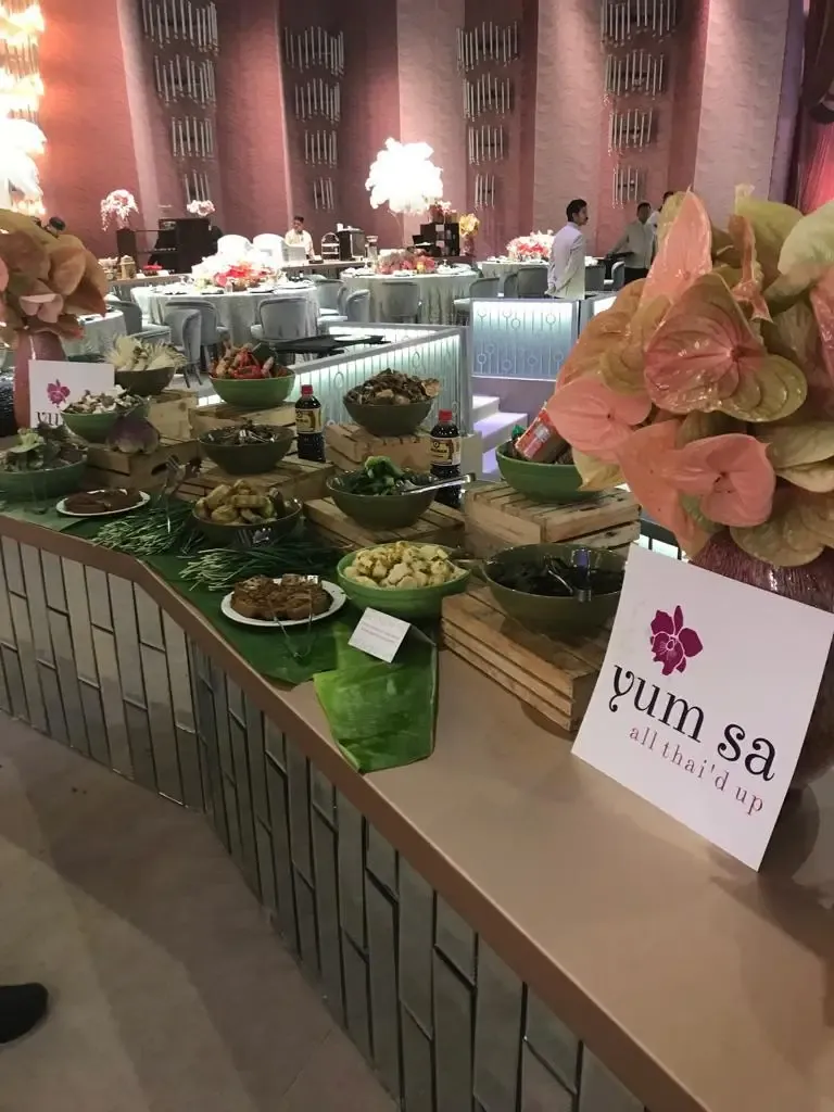 Buffet display with floral styling